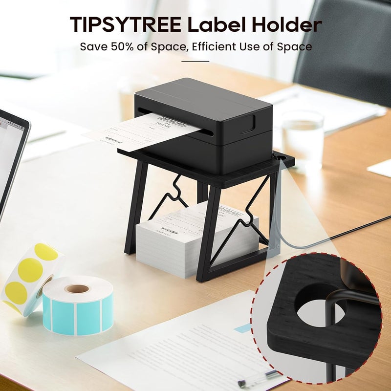 TIPSYTREE Label Holder for Rolls and Fan-fold Labels, Wooden Label Stand for Shipping Label Printer, Sticker Roll Holder Thermal Printer Accessory for Home, Office (Black) - Image 3